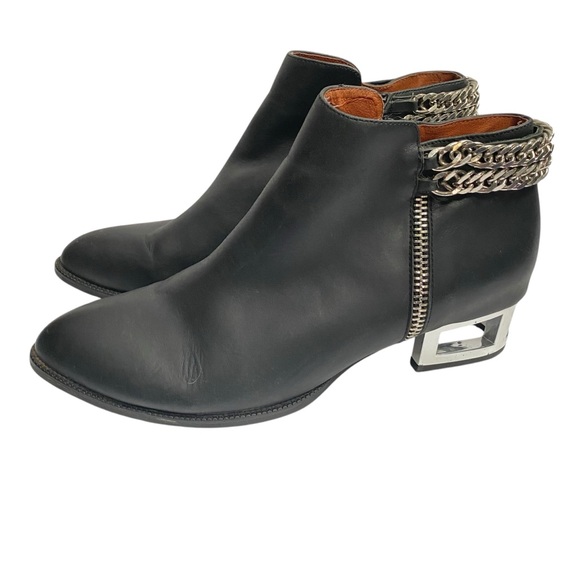 Jeffrey Campbell Sergio Boots Black Leather Chain Zipper Metal Heel booty sz 11 - Picture 2 of 16